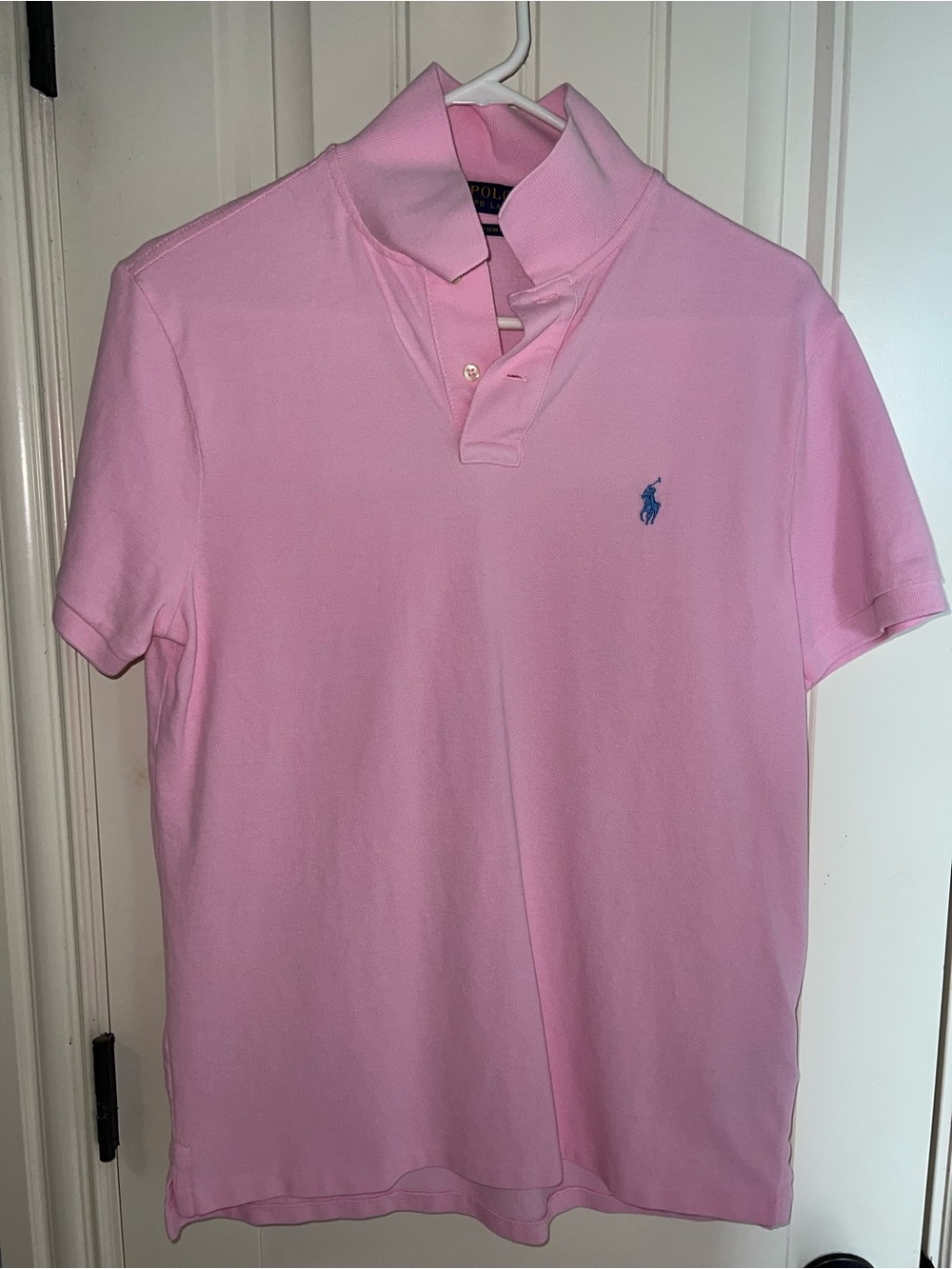 Polo Ralph Lauren Light Pink Polo with Blue Pony Embroidery, Custom Slim Fit, M